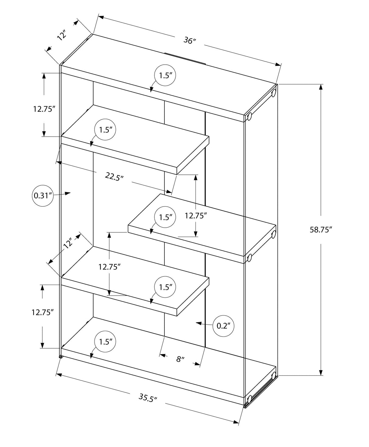 Bookshelf, Bookcase, Etagere, 5 Tier, Office, Glossy Contemporary & Modern - White - Best Buy Furniture