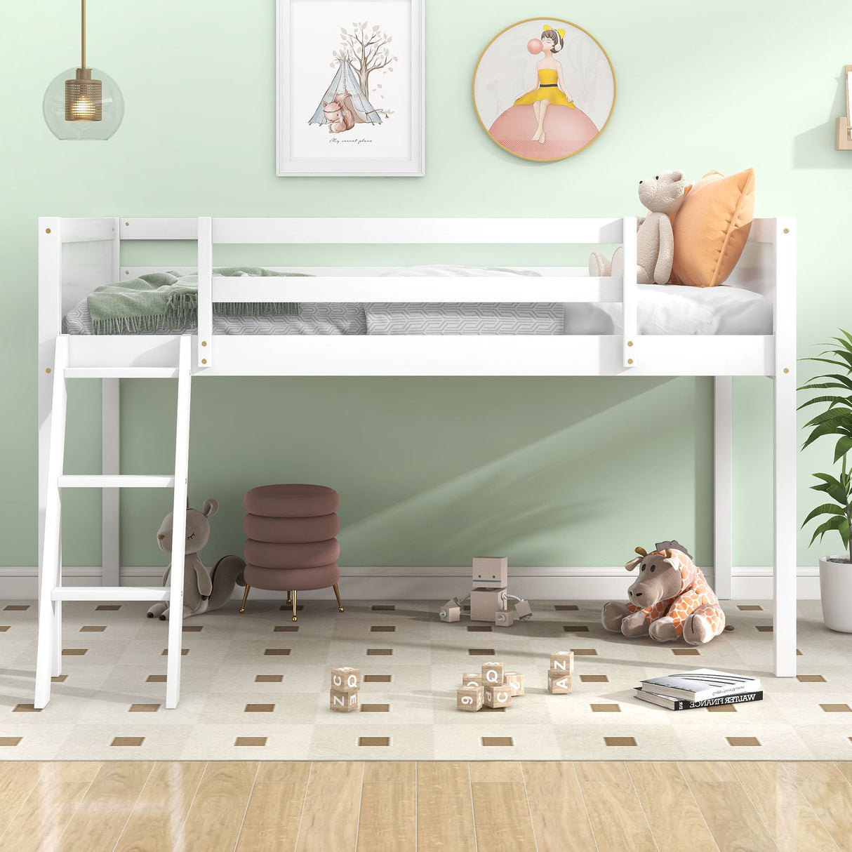 Low Loft Bed With Adjustable Ladder
