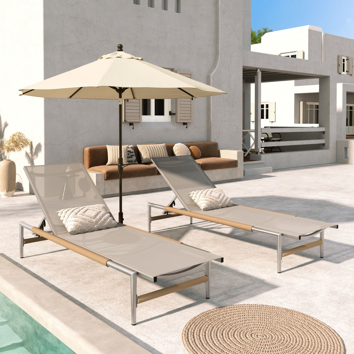 Hargrove - Outdoor Patio Aluminum Chaise Lounge (Set of 2) - Natural / Silver - Best Buy Furniture