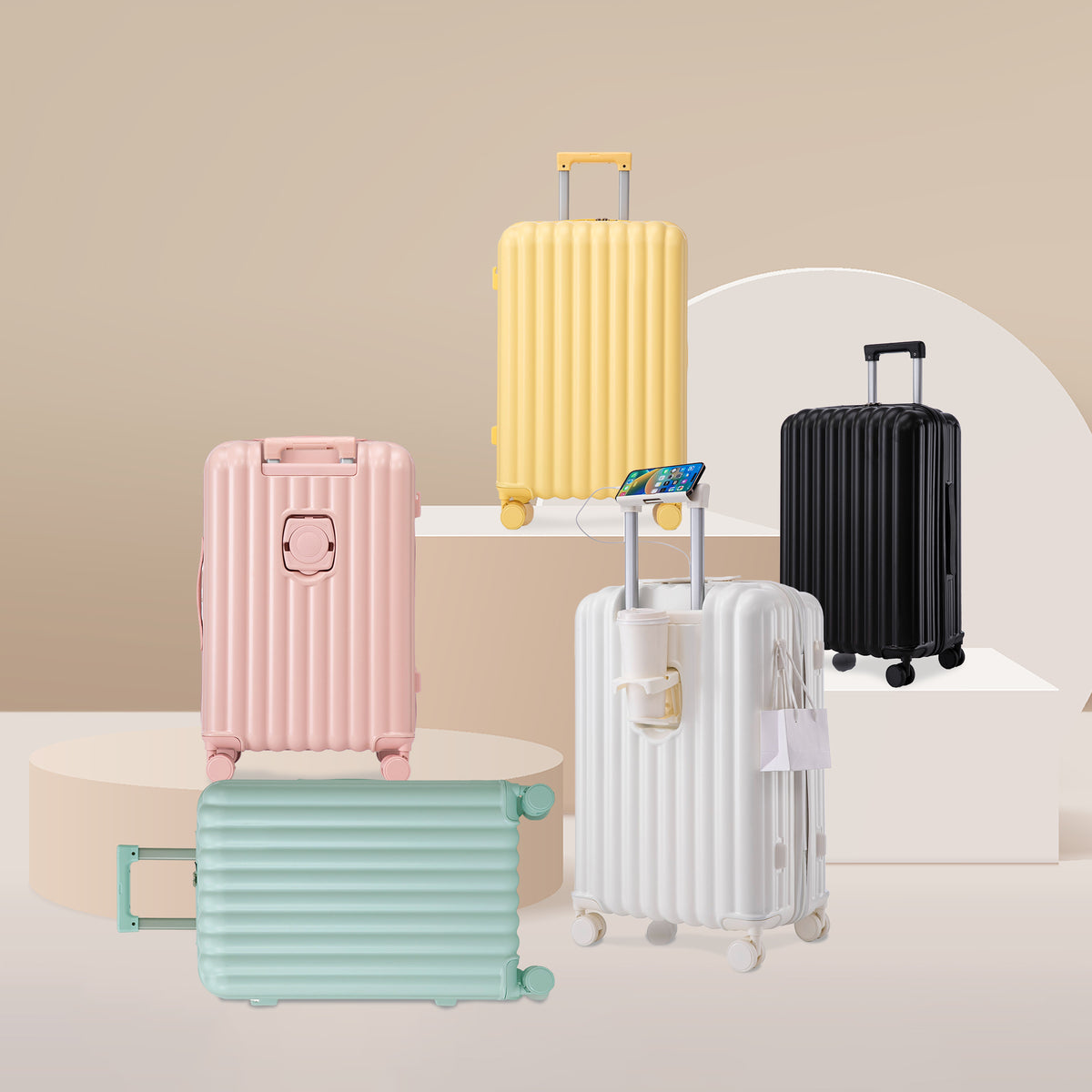 3-Piece ABS Spinner Wheel Luggage Set in Yellow