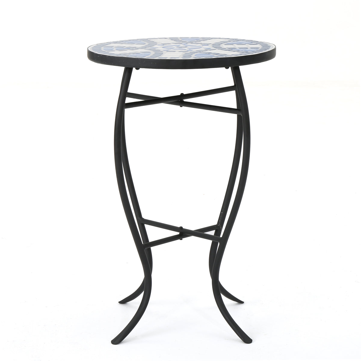 Outdoor Round Side Table with Mosaic-Style Top