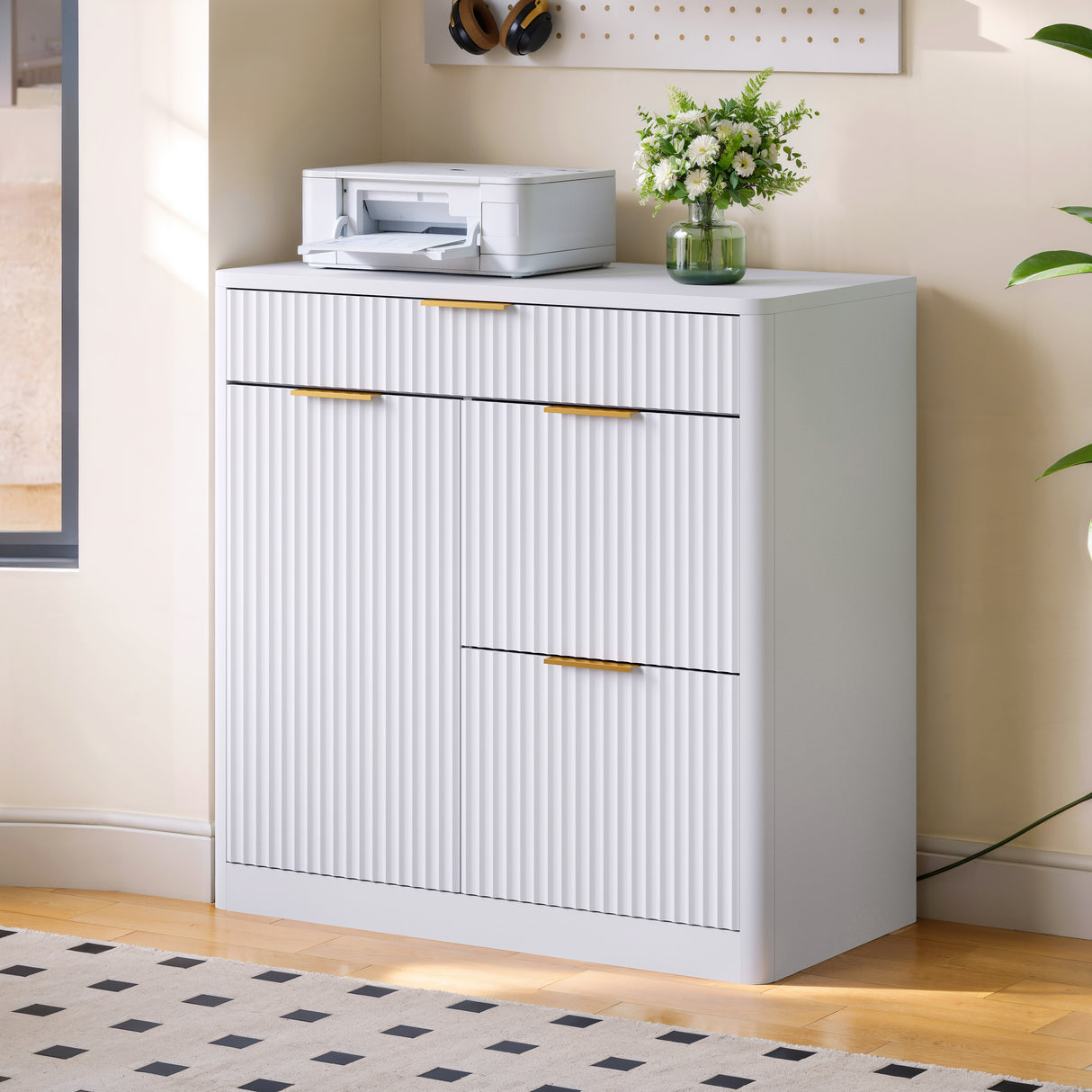 Freestanding Office File Cabinet with Built-in Charging Station