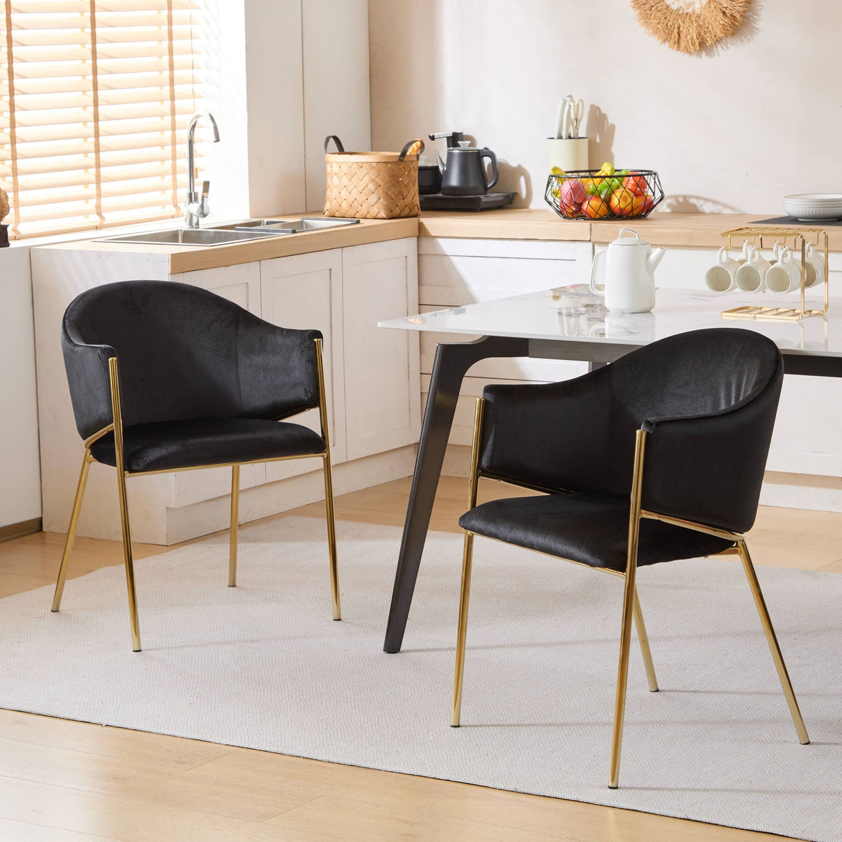 Modern Upholstered Dining Chair With Plush Velvet and Metal Frame