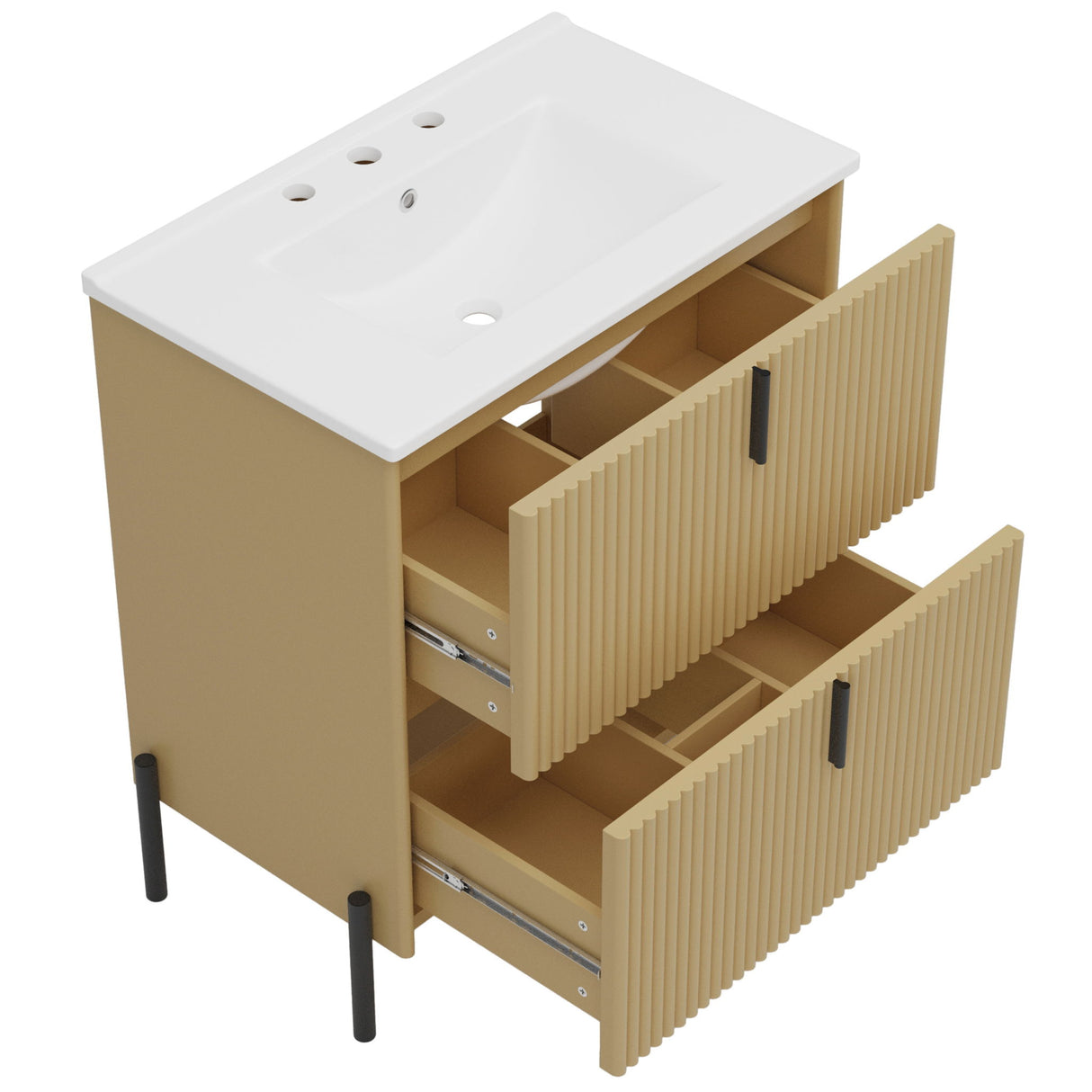Fluted Bathroom Vanity With Ceramic Sink, Freestanding Design