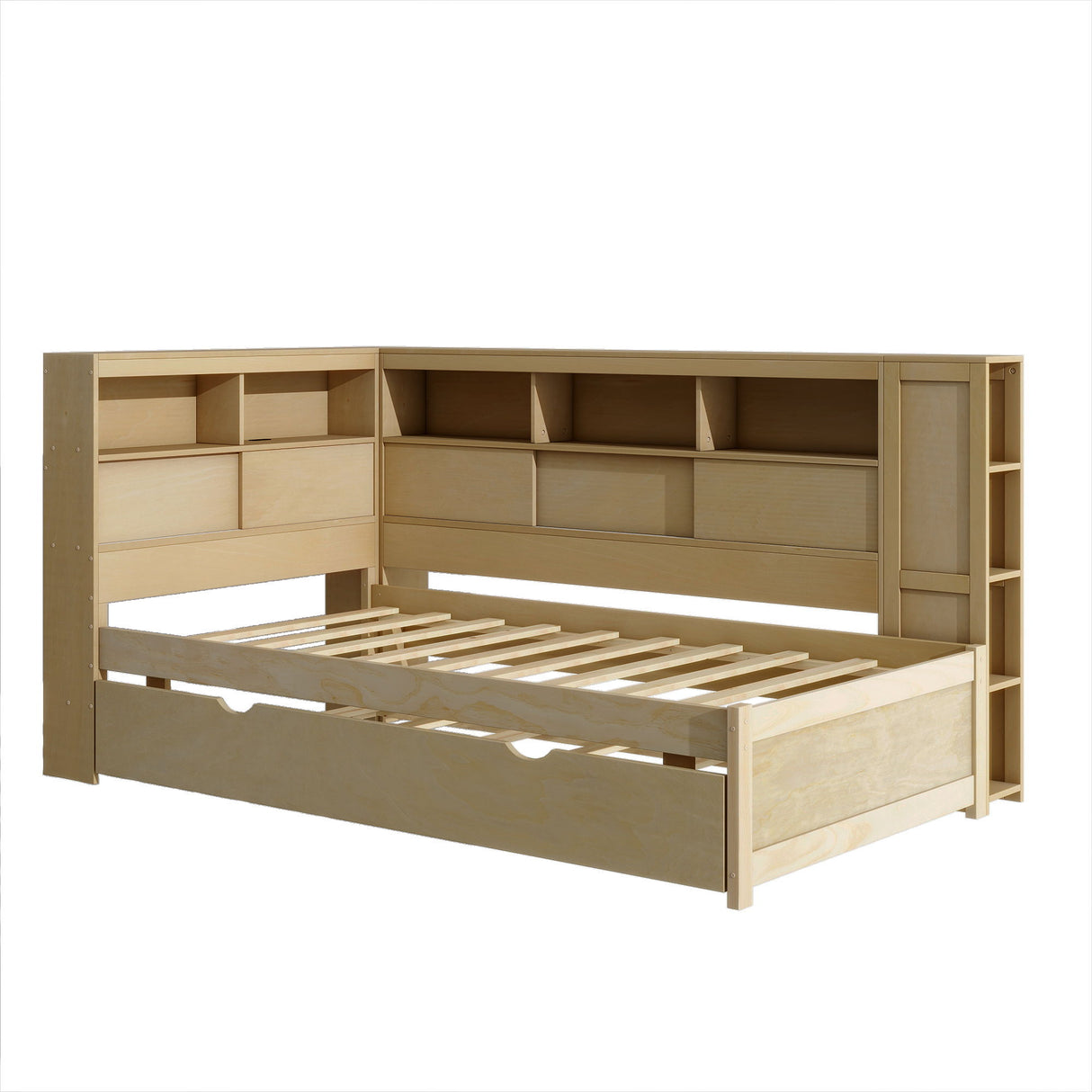 Daybed With Storage Shelves, USB Charging, And Trundle Bed