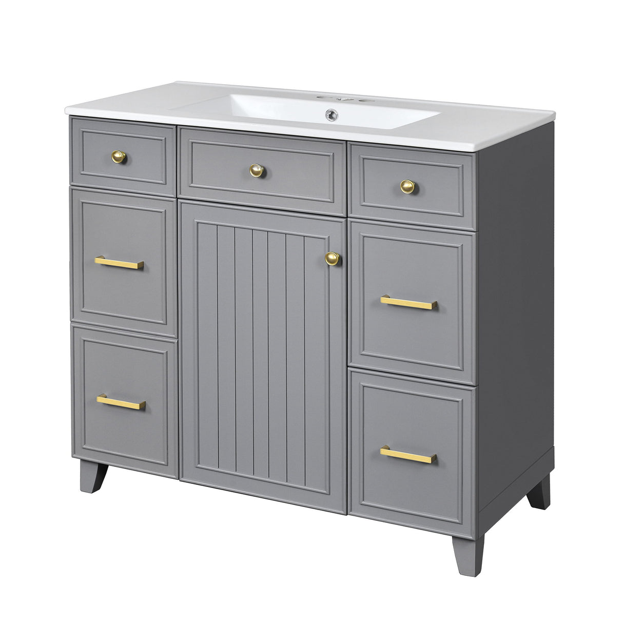Bathroom Vanity With Ceramic Sink, Soft Close Doors, Adjustable Shelves