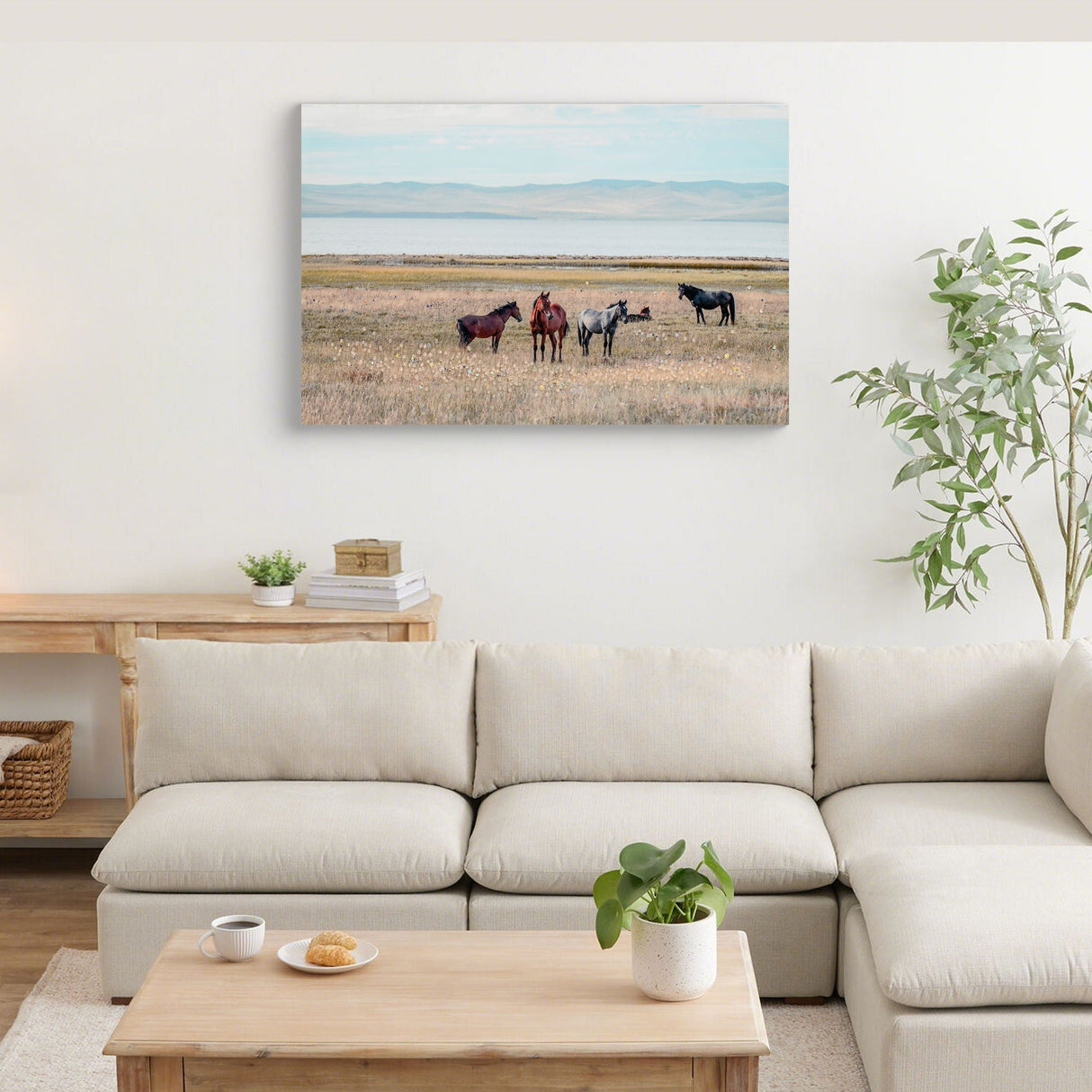Horse Framed Wall Art Decor for Living Room - Denim Brown