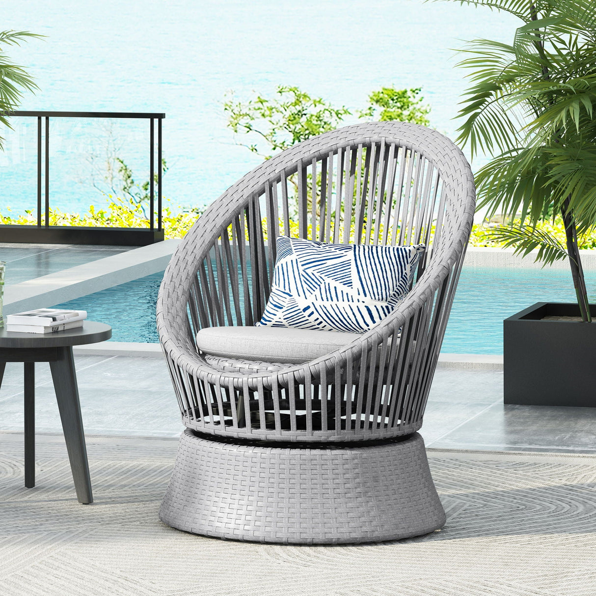 Modern Swivel Wicker Lounge Chair With Round Design - Best Buy Furniture