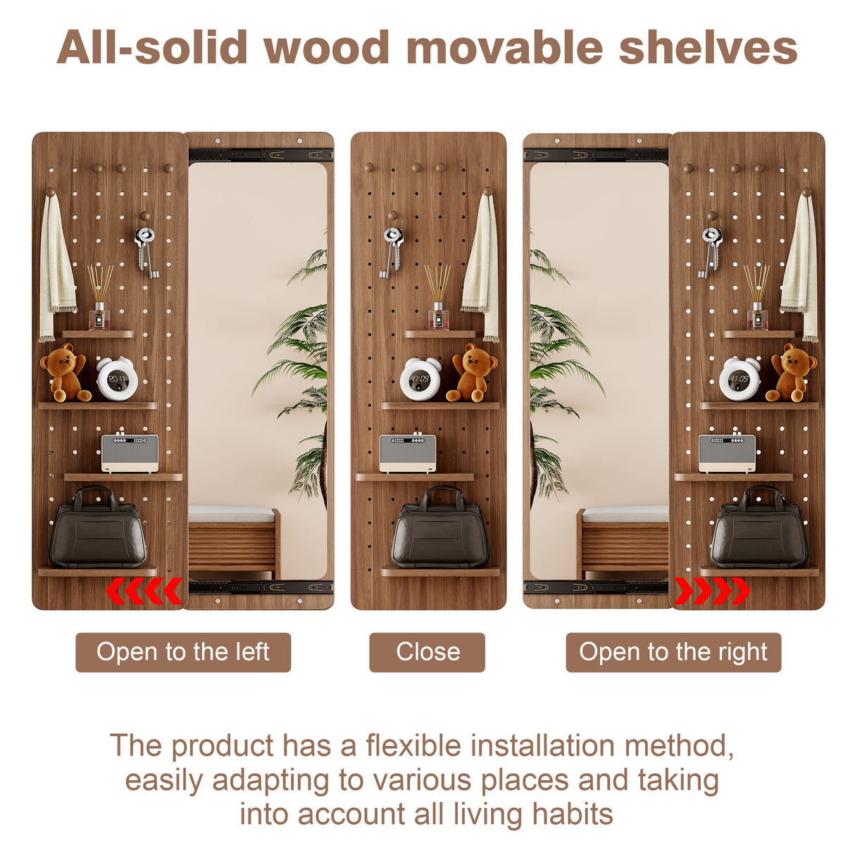 Wall Mounted Full Length Mirror With Shelf And Hook