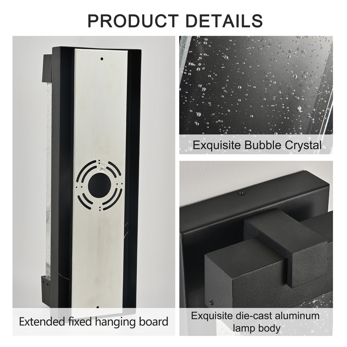 Black Aluminum Outdoor Wall Light with Bubble Crystal