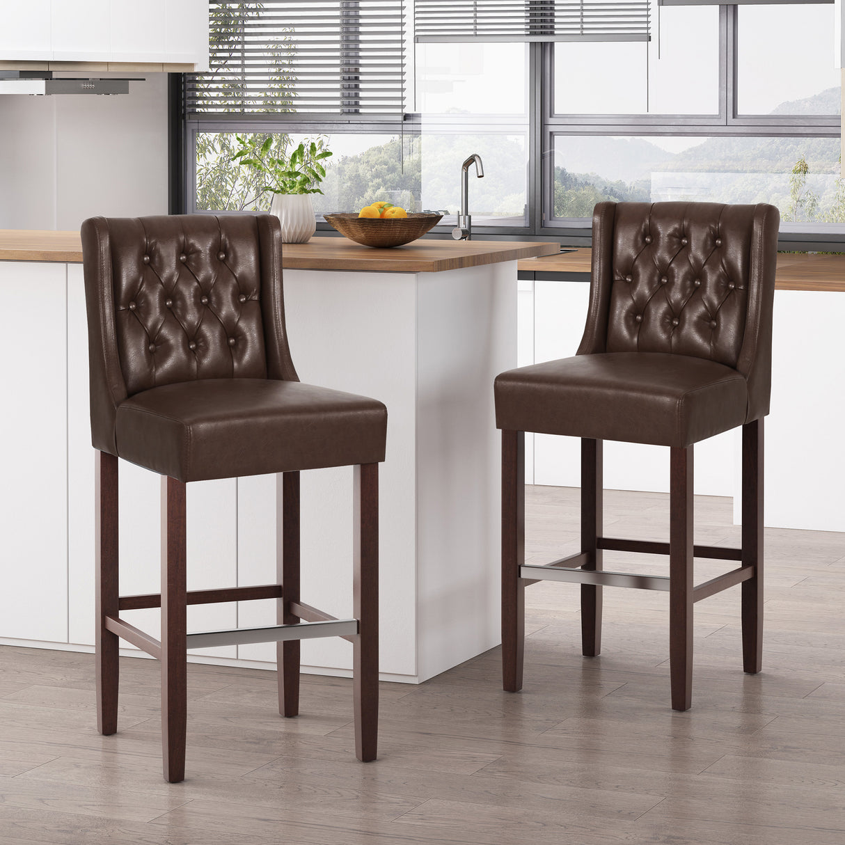 30.5 Inch Seat Height Bar Stool with PU Upholstery and Metal Footrest
