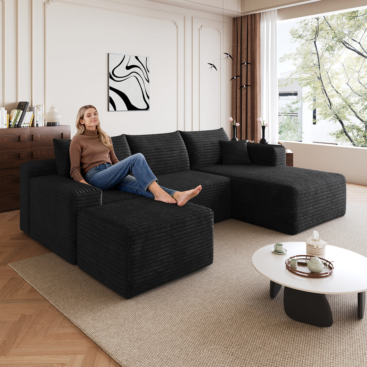 95" Cloud Sectional Sofa with 1 Ottoman
