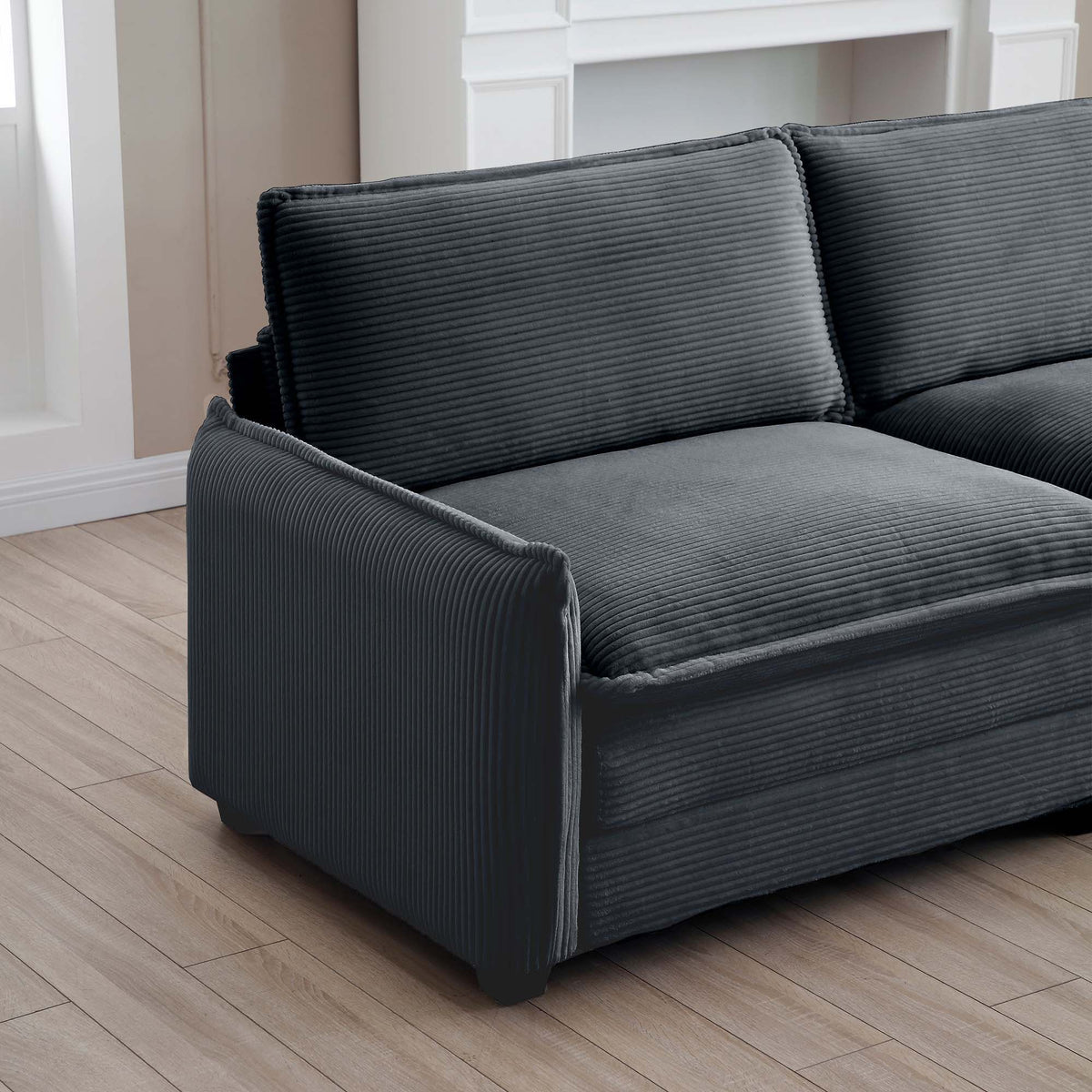 Oversized Modular Cushioned Sofa with Conversible Ottoman