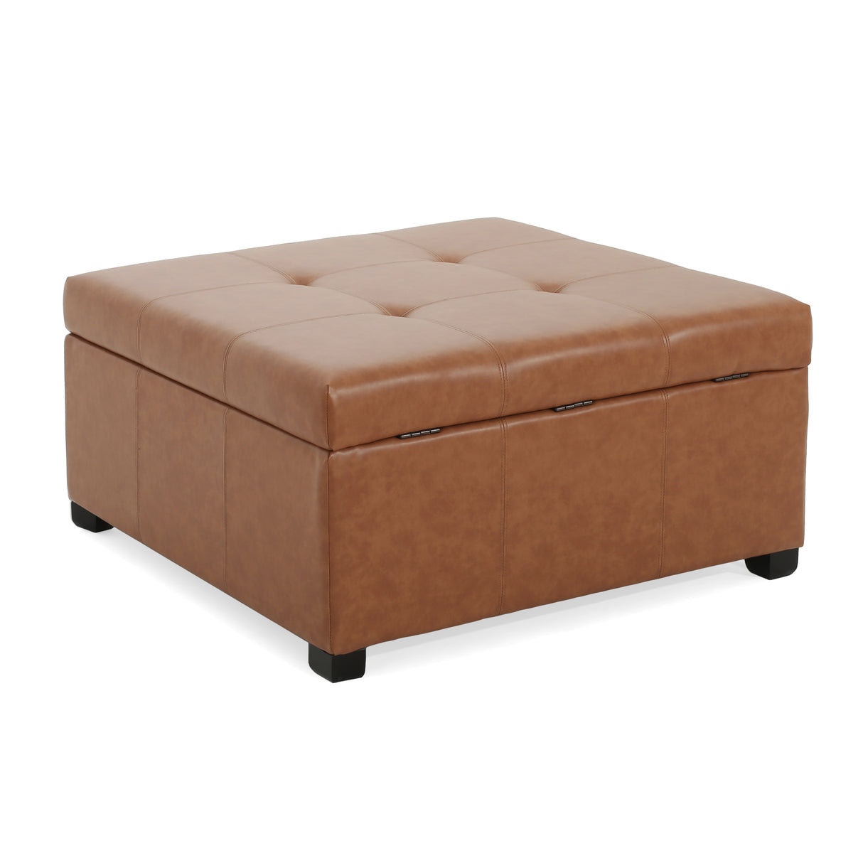 Faux Leather Tufted Storage Ottoman