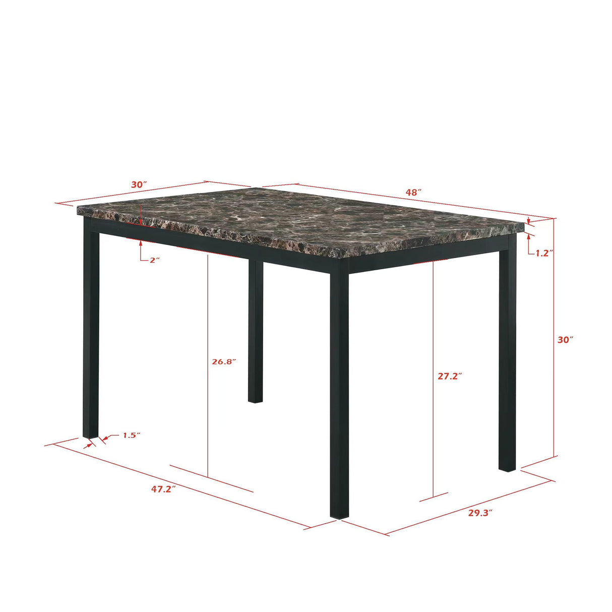 5 Piece Dinning Set With Faux Marble Top, Table & 4 Chairs - Black