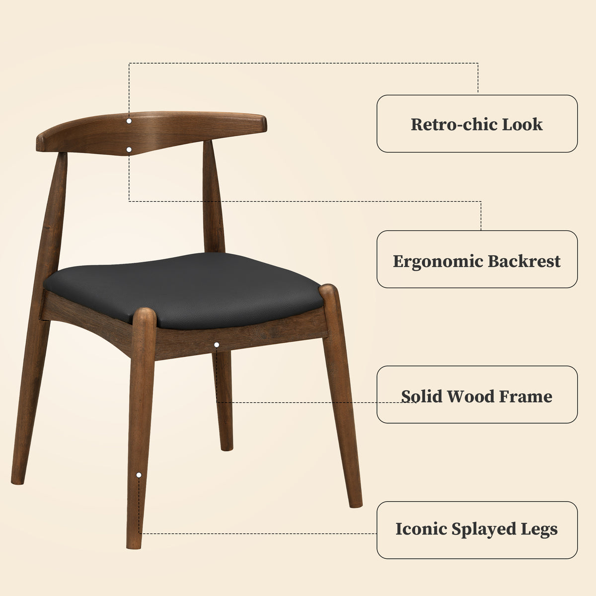 Set of 2 Rubberwood Dining Chairs
