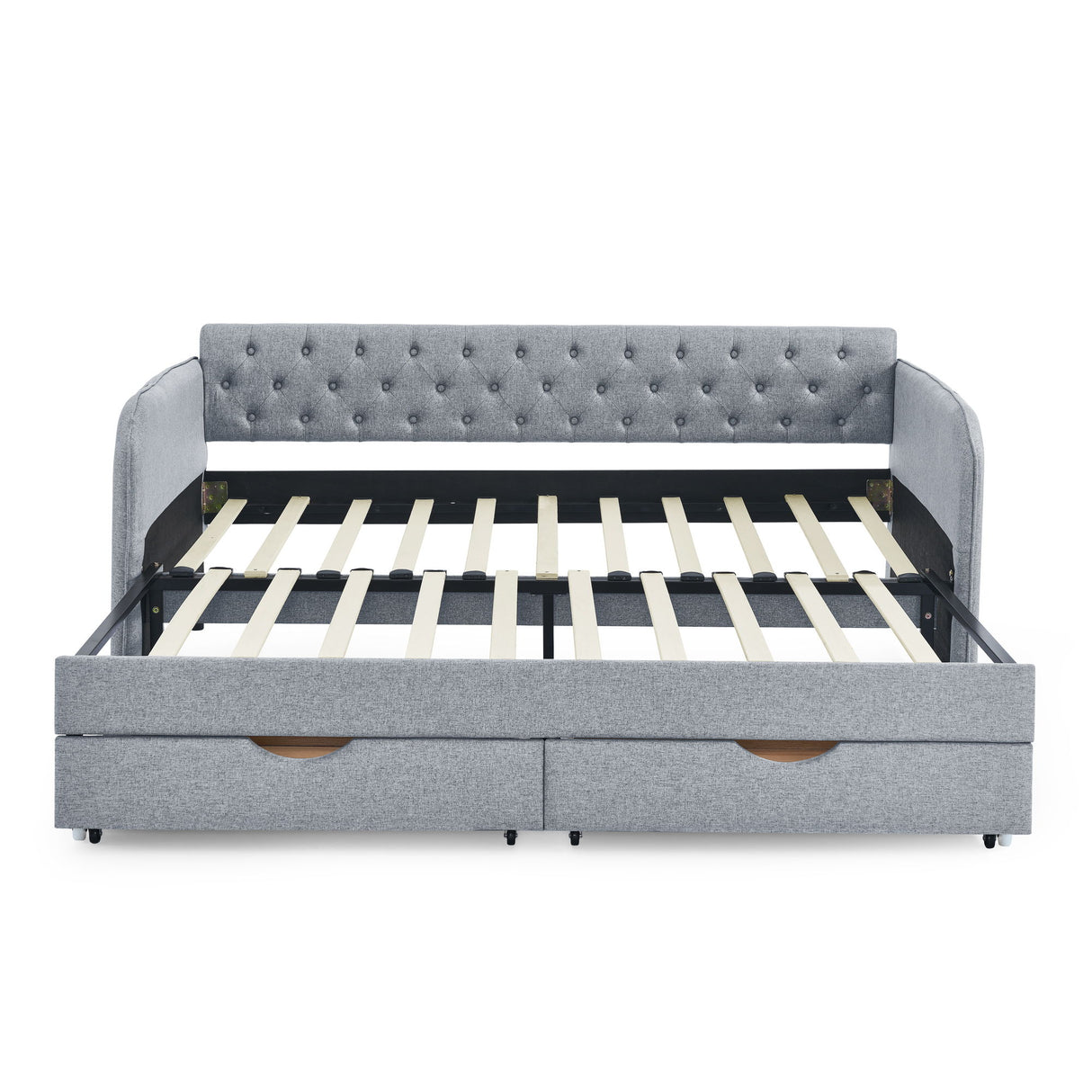 Daybed With Trundle And Storage Drawers, Flat Arms With Pocket