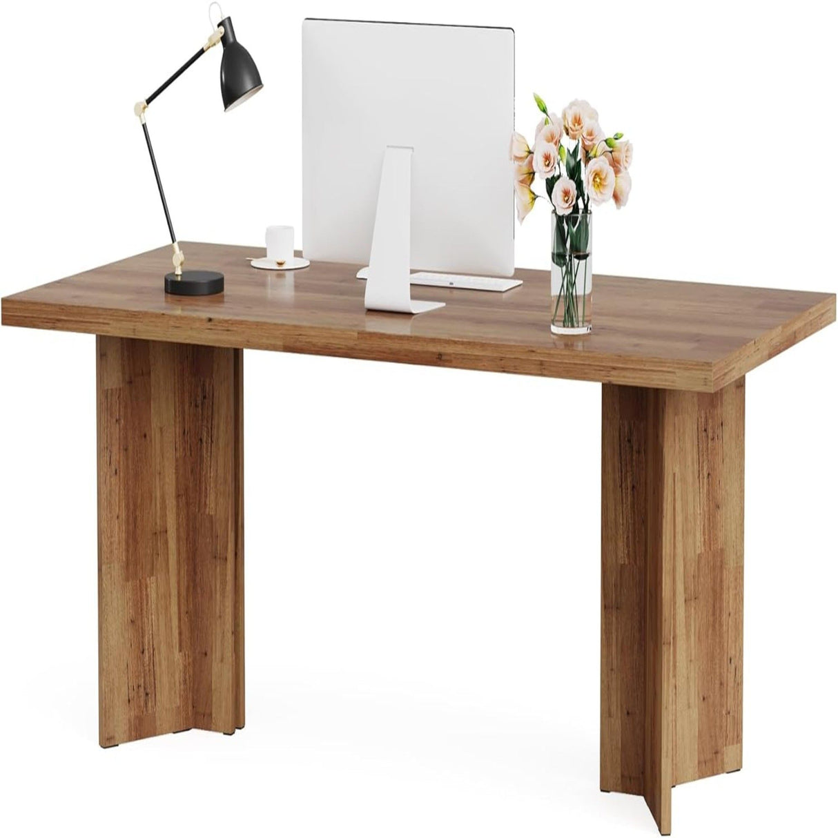 Executive Desk, Vintage Computer Workstation With Thickened Tabletop