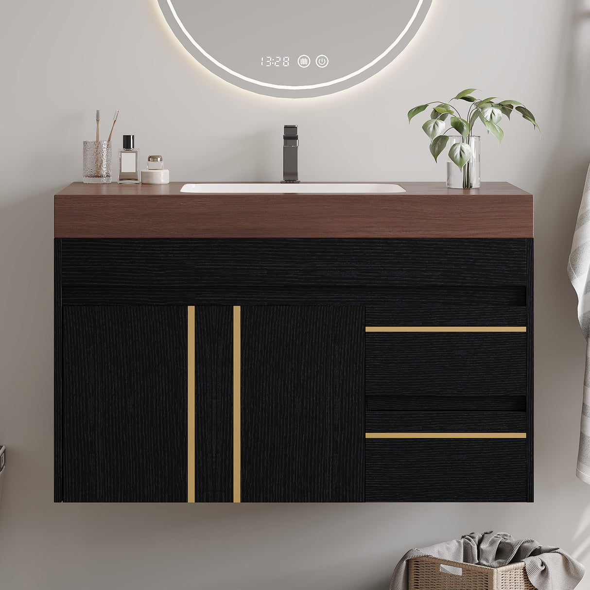 36" Floating Bathroom Vanity with Ceramic Sink and Faux Marble Top