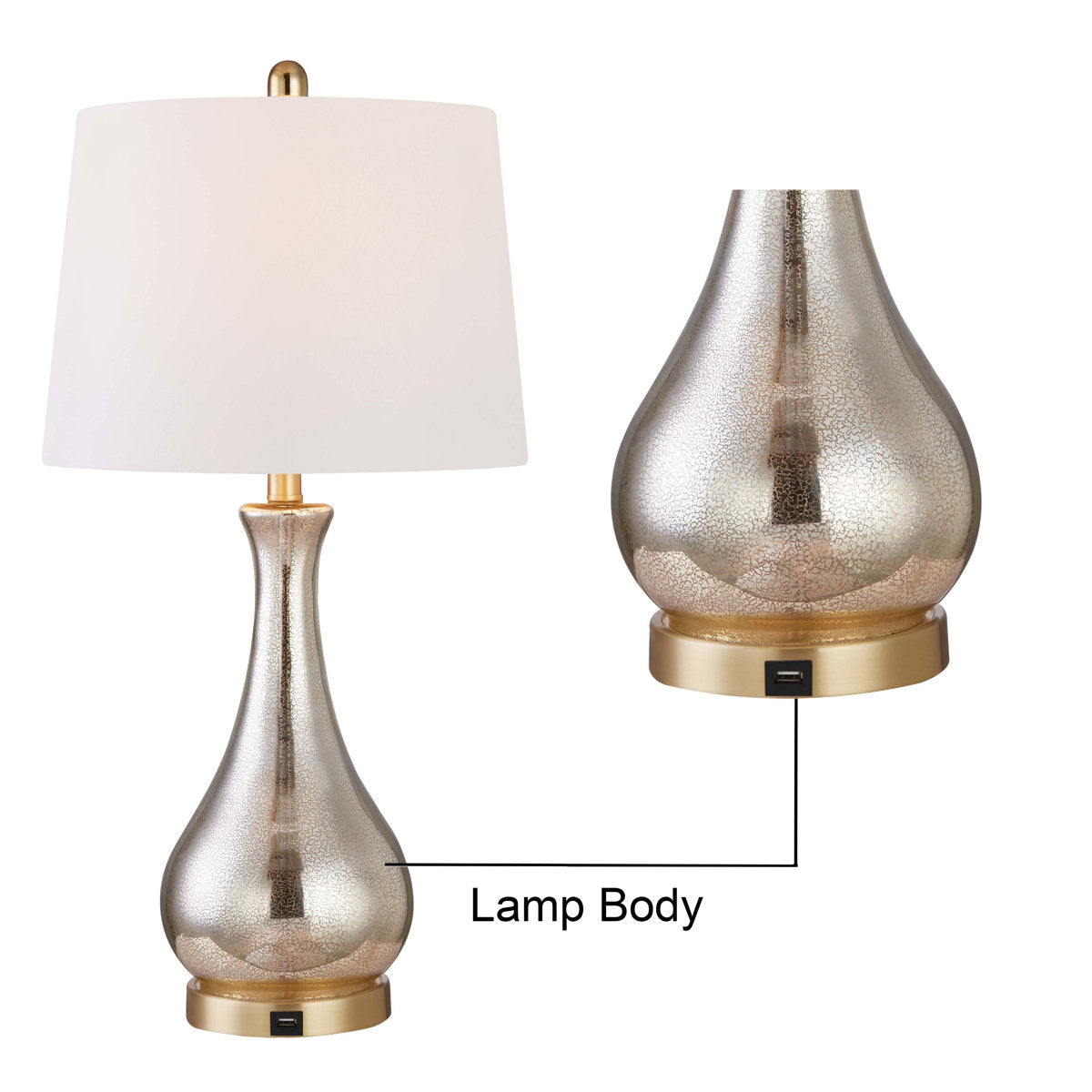 26" Modern Glam Table Lamp, Antique Brass and Glass, 3-Way Dimmable