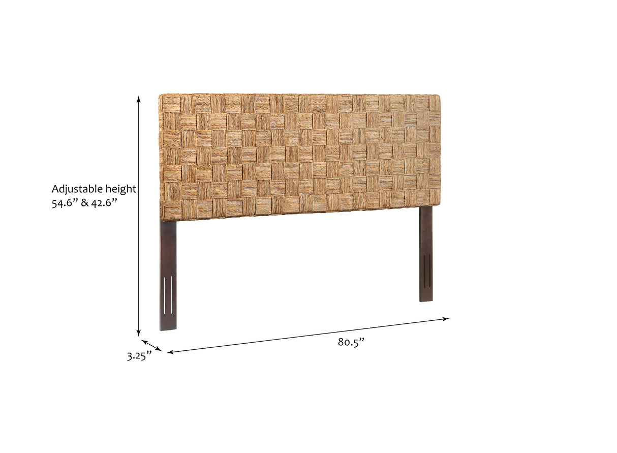 King Size Woven Rattan Adjustable-Height Headboard with Solid Mahogany Frame