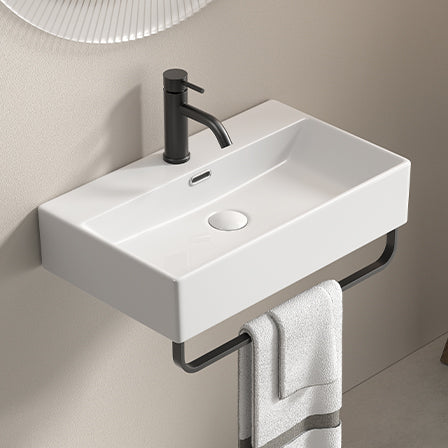 White Small Wall-Mount Vessel Sink with Towel Rack
