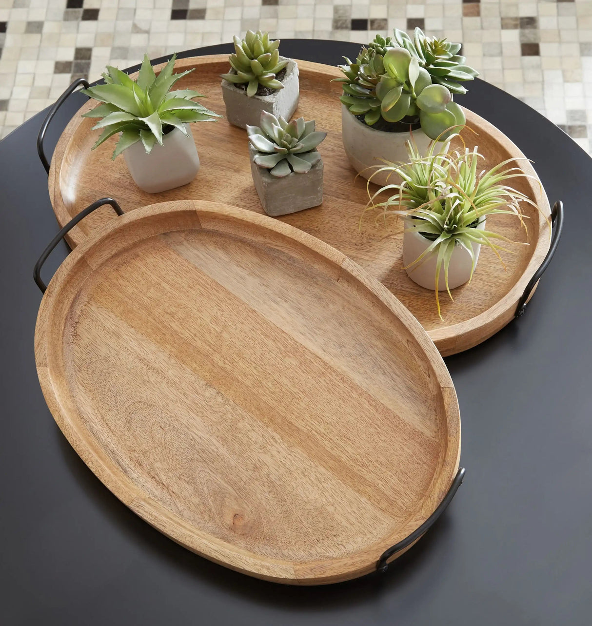 Jocelyne - Tray Set (Set of 2) - Brown / Black - Best Buy Furniture