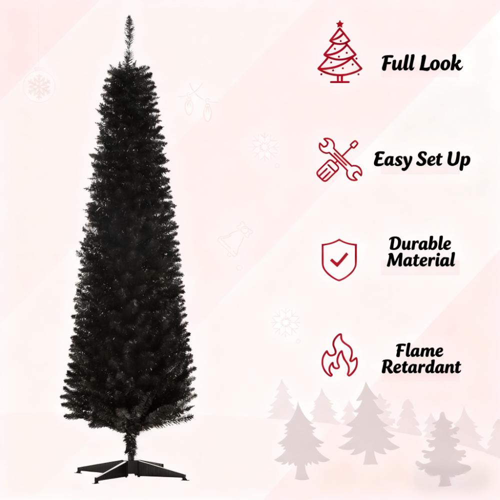 Slim Xmas Tree with Realistic Branch Tips and Plastic Stand