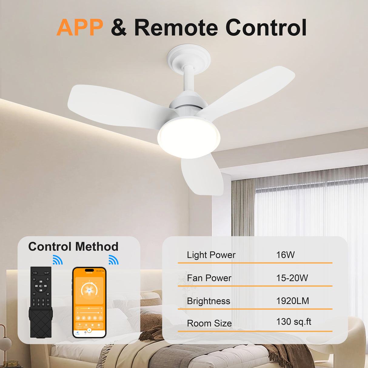 24.4" Modern Ceiling Fan with Light