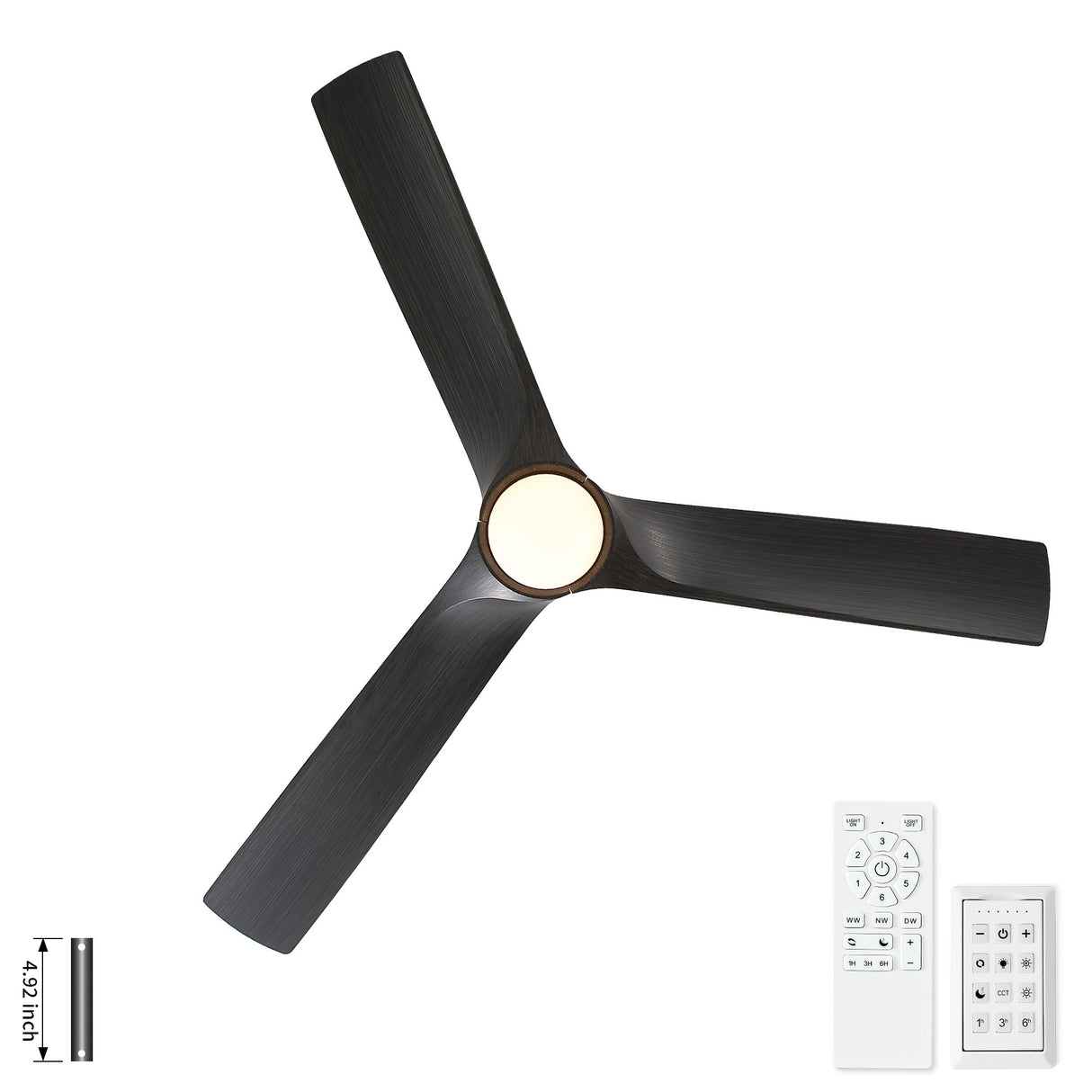 Reversible Quiet Motor Ceiling Fan Light With ABS Blades - Black / Gray