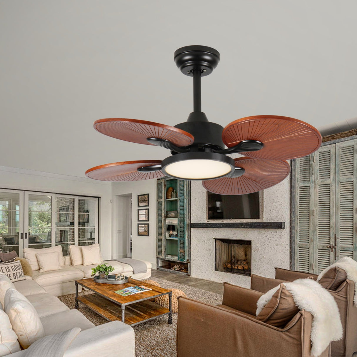33-Inch Ceiling Fan with Light and 5 Solid Wood Blades