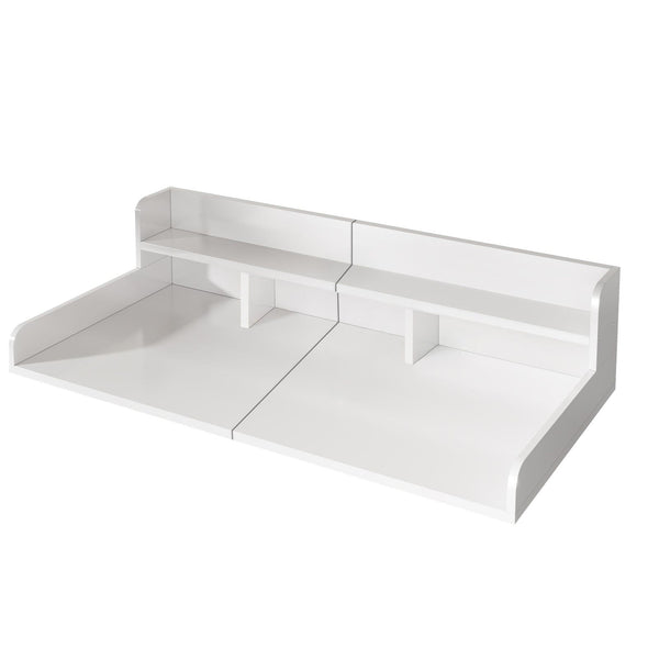 Washer Dryer Countertop Organizer, Double Layer Wooden Laundry Shelf Topper With Edge For Storage - White
