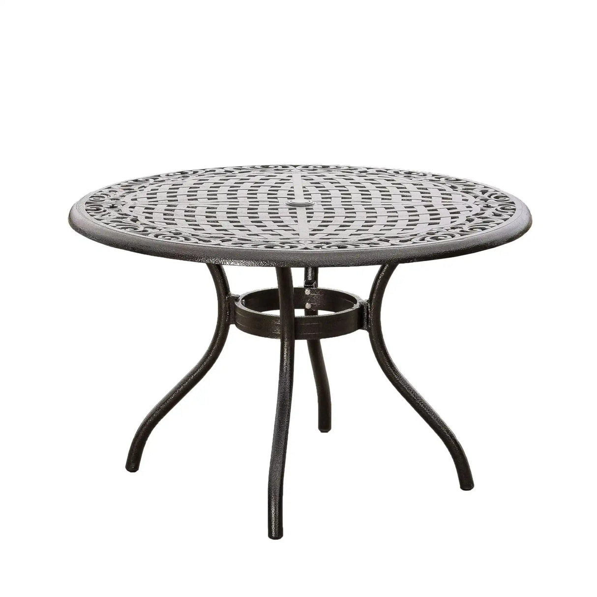 Tranquilius - Outdoor Round Dining Table With Lattice Tabletop, Umbrella Hole And Curved Legs - Best Buy Furniture