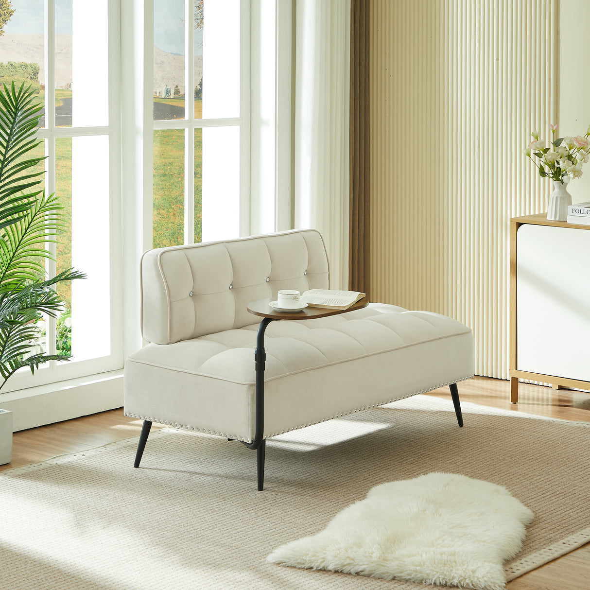 54-Inch Modern Two-Seater Velvet Sofa with Rotating Side Table