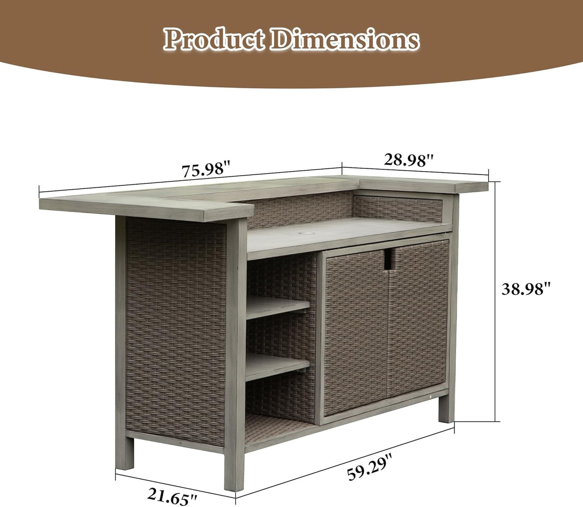 Patio Bar Table with Cabinet - Outdoor Aluminum & PE Wicker