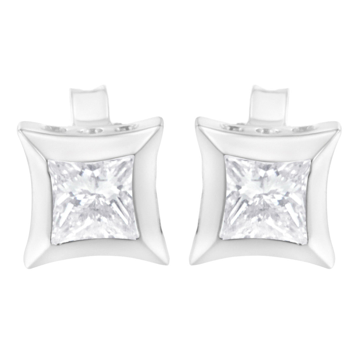 10K White Gold 1/2 Cttw Invisible Set Princess-Cut Diamond Stud Earrings (H-I Color, SI2-I1 Clarity)