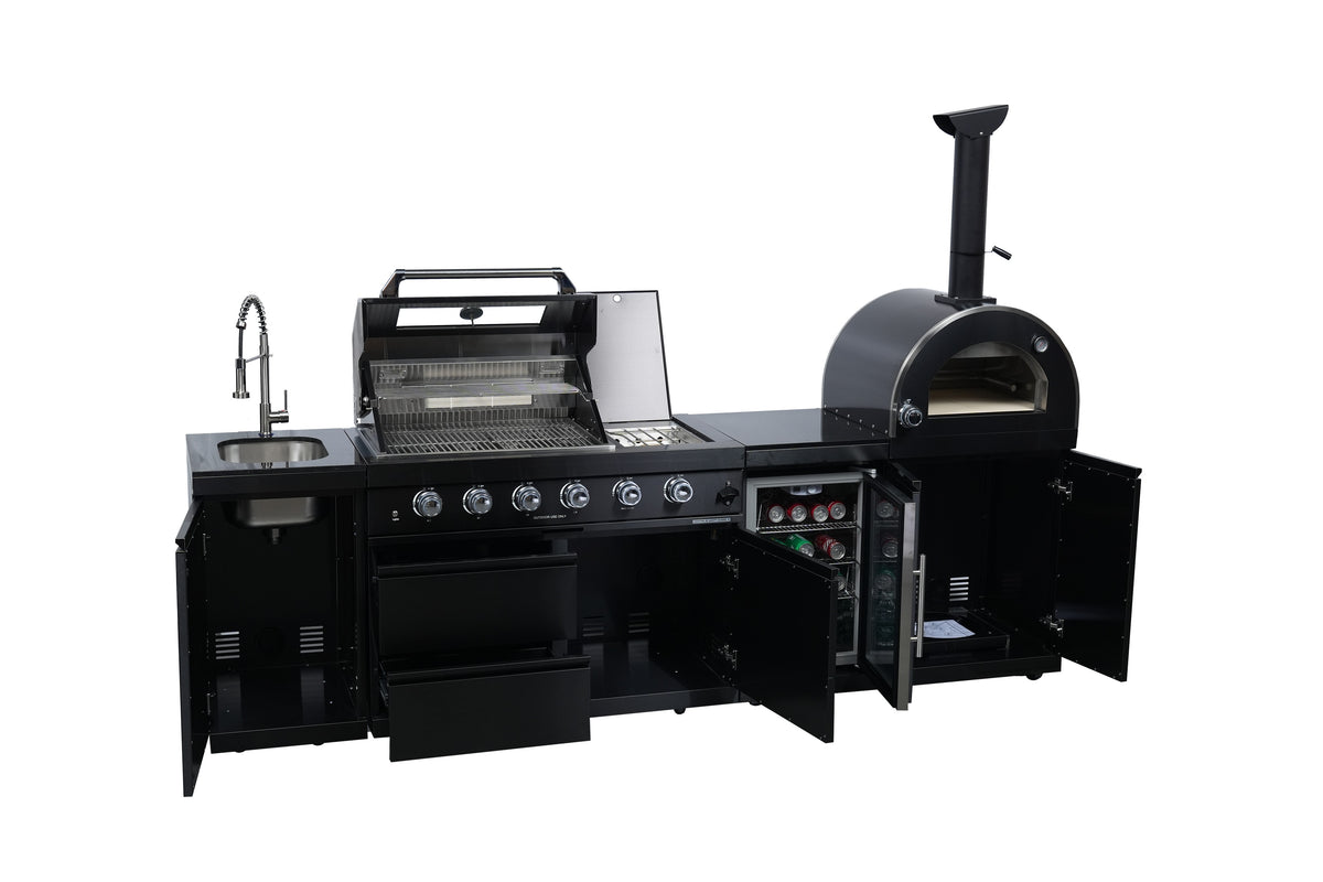 Black 112-Inch Double Stainless Steel Gas Outdoor Kitchen Grill