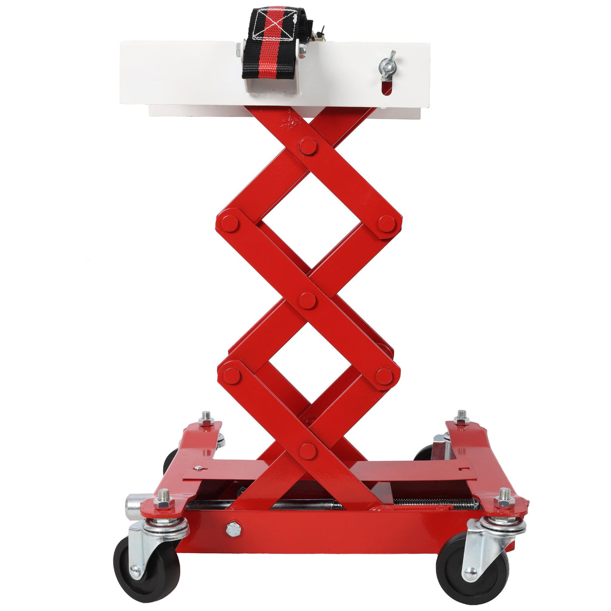 Heavy Duty Low Lift Transmission Jack With Nylon Safety Strap For Small Vehicles - Red