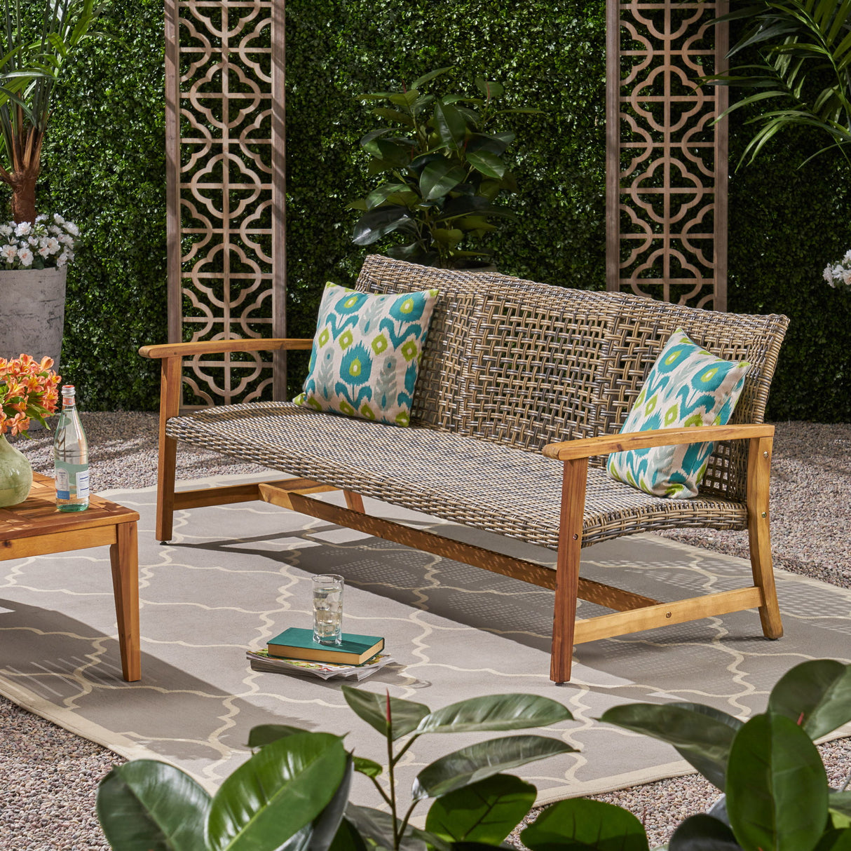 Outdoor 3 Seater Sofa With Rattan Cover - Gray