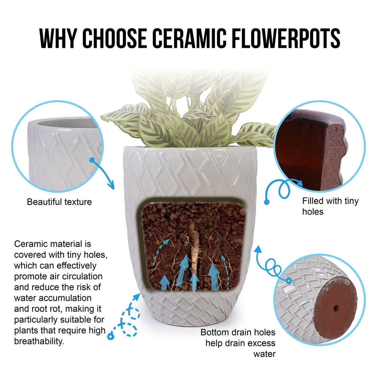 Ceramic Flowerpot, Planter For Patio, Garden, Windowsill