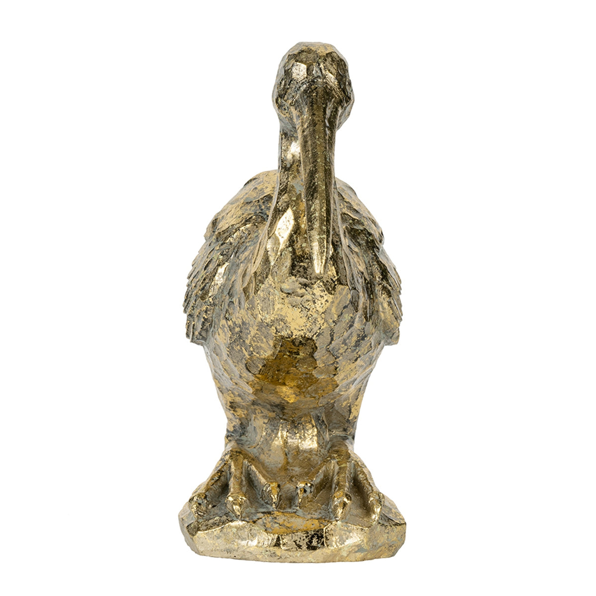 Kneeling Crane Figurine, 7.1 x 10.4 x 3 Inches, Antique Gold