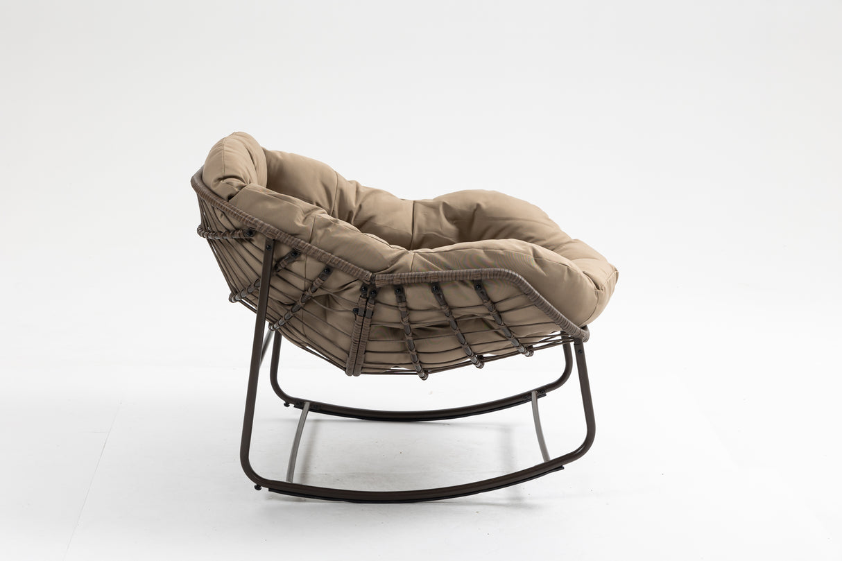 Outdoor Oversized Wicker Rocking Chair with Thick Cushion