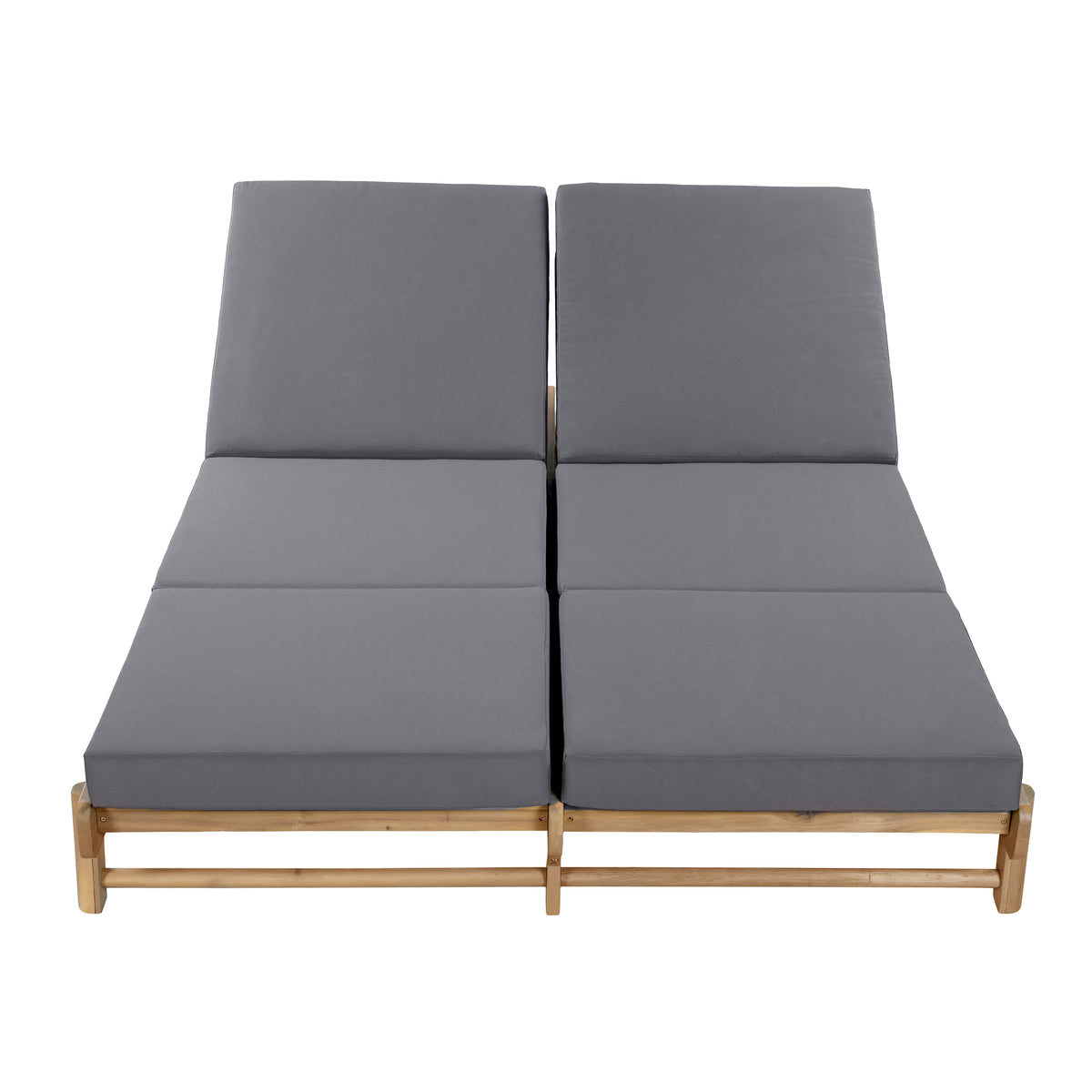 Light Teak Acacia Wood Double Chaise Lounger Set
