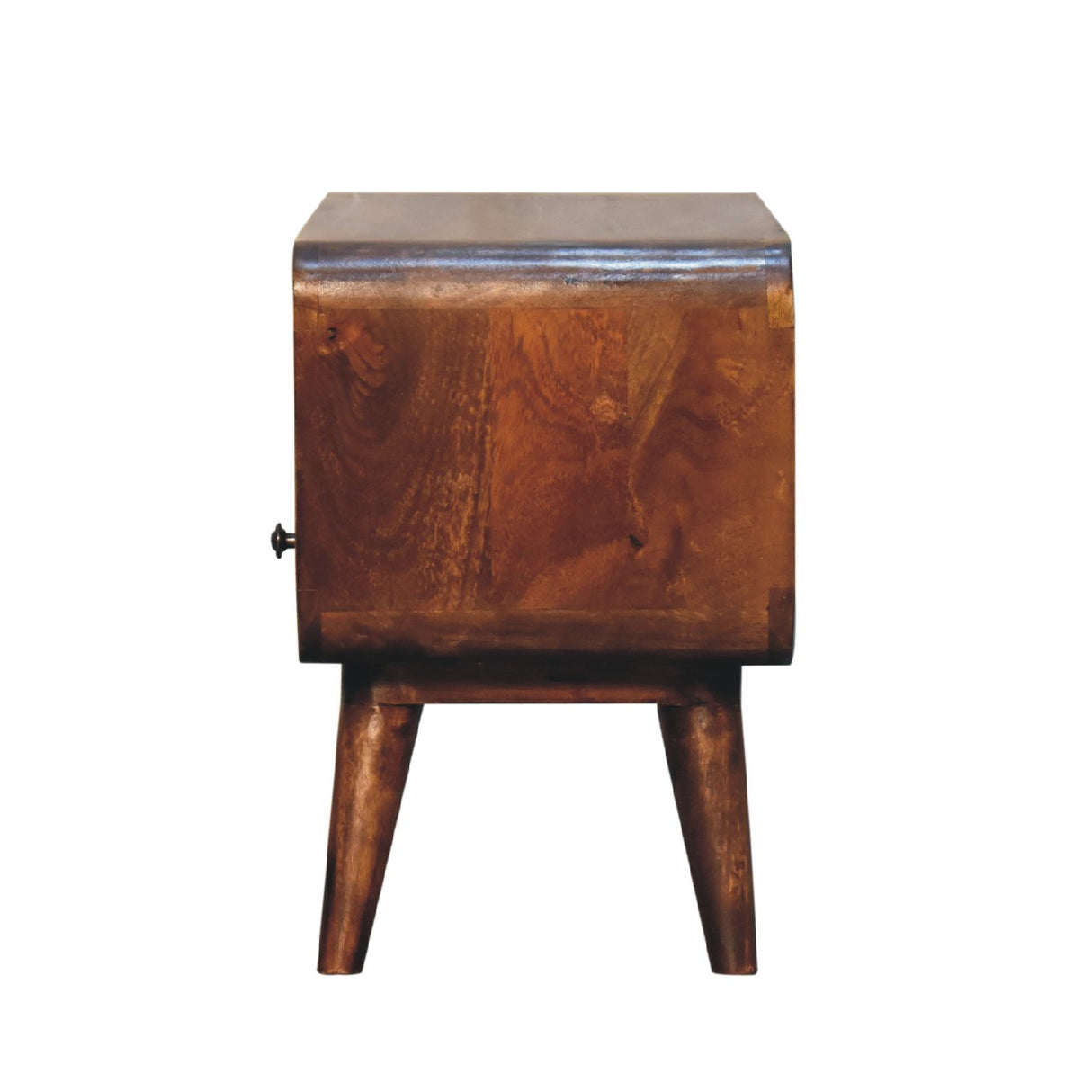 Solid Wood Mini Curved Media Unit, Chestnut, 1-Drawer, 1 Open Slot