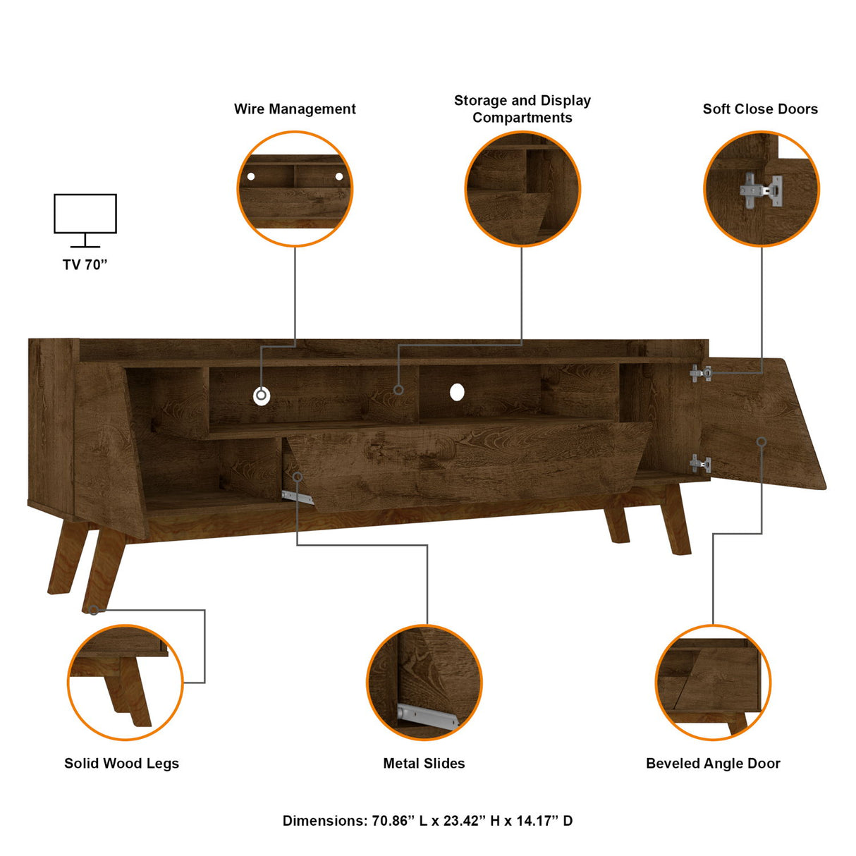Marcus - TV Stand With 4 Shelves And Soft Close Doors
