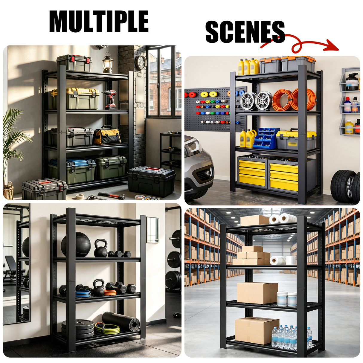 60"H 4-Tier Adjustable Heavy Duty Shelving Metal Mesh Storage Rack (2240 Lbs Loading Capacity) - Metal Shelf Organizer for Pantry, Garage, Kitchen - 40"W*20"D*60"H -