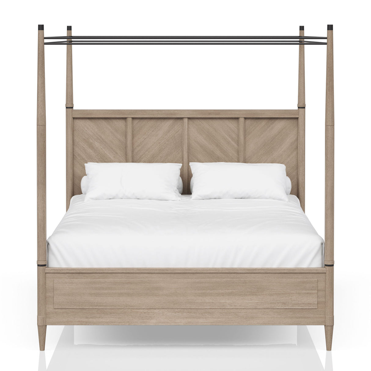 Queen Canopy Bedroom Set With A 2 Drawer Nightstand A Dresser With Poster Mirror And A Door Chest - Sand