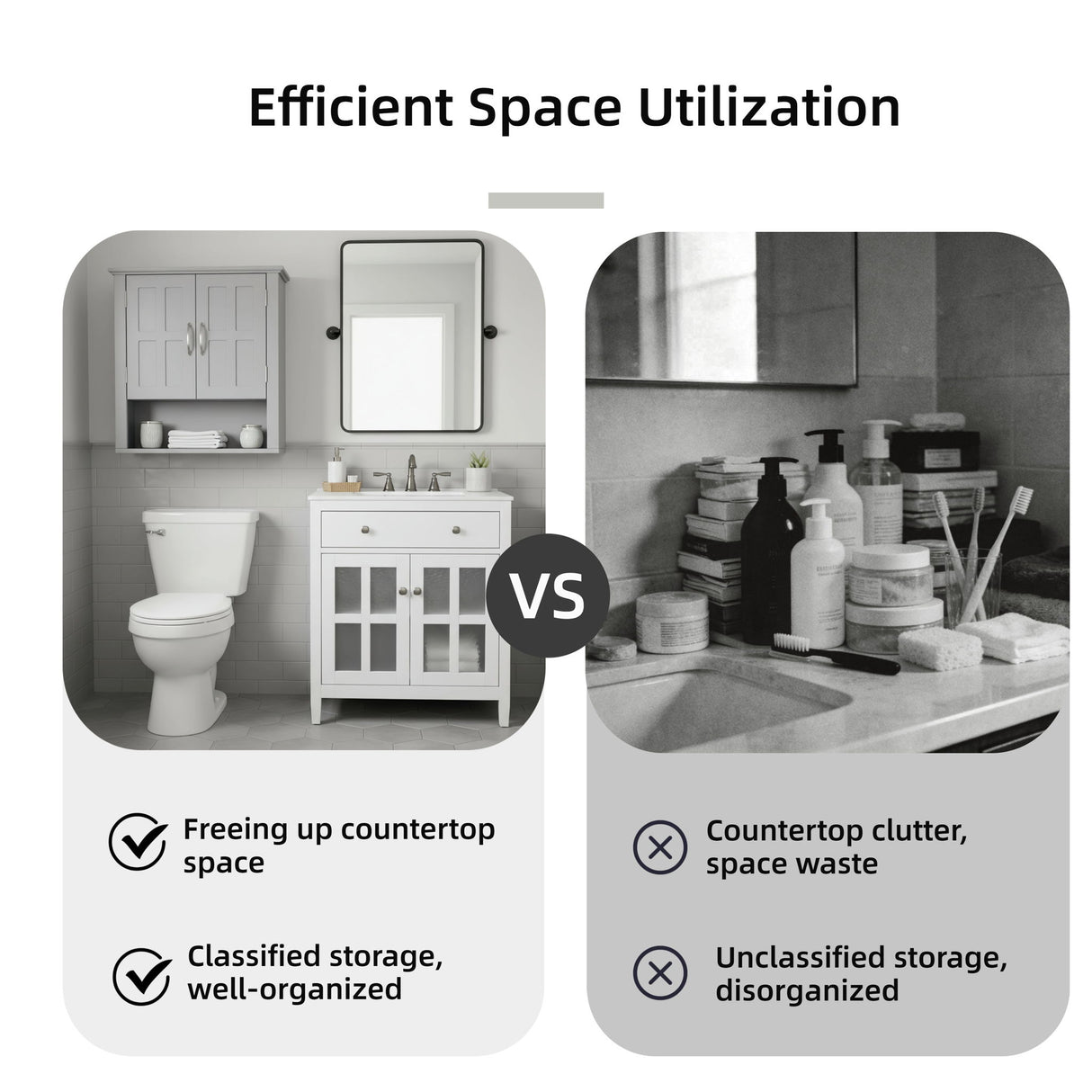 Multi Functional Wall Mounted Cabinet With Adjustable Shelves For Bathroom