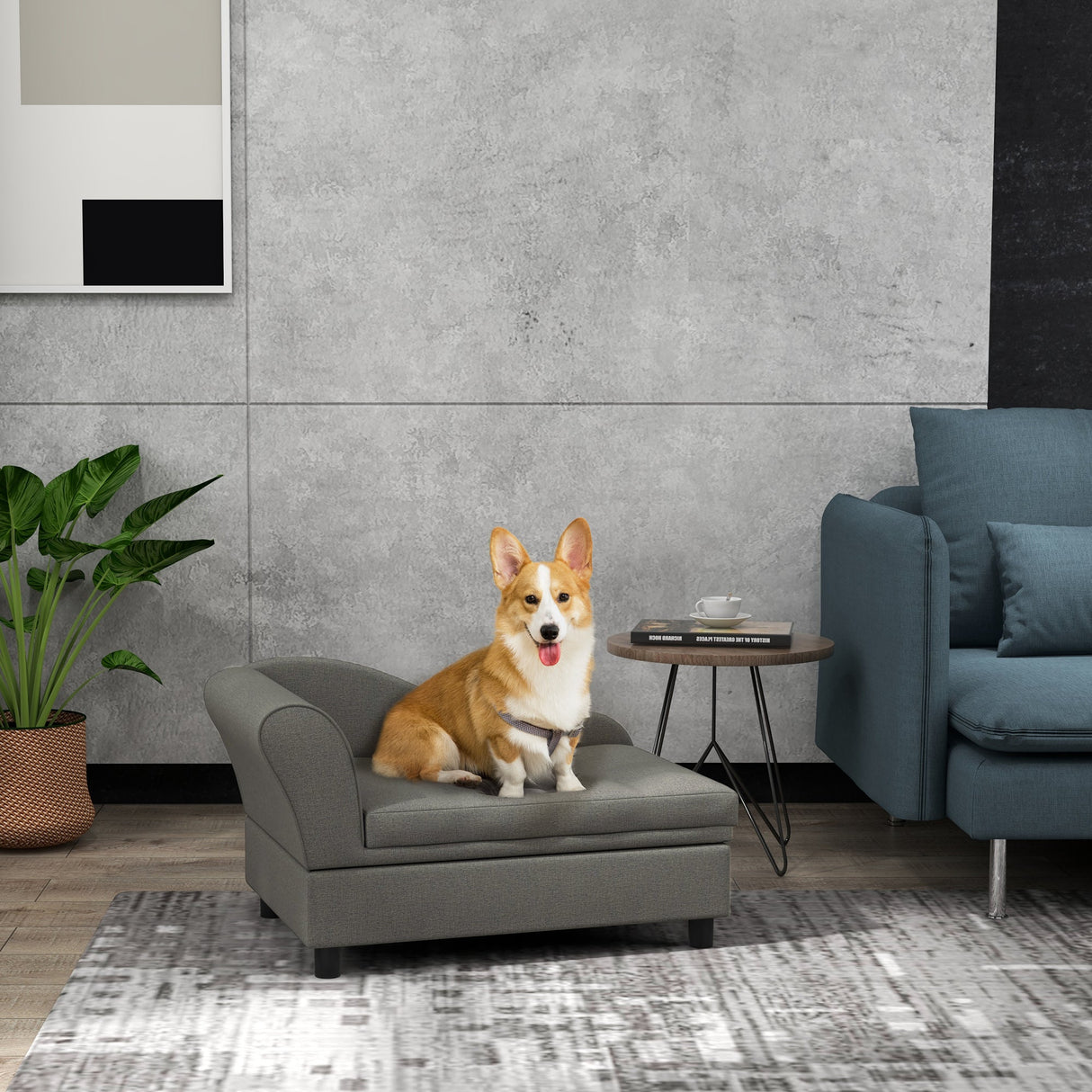 PawHut-Pet-Sofa,-Dog-Couch,-Gray-Pet-Bed