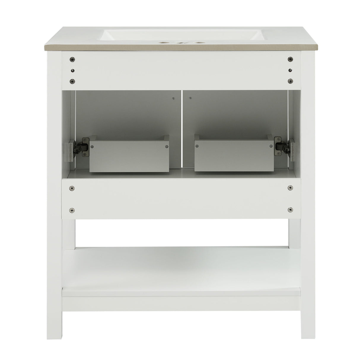 Elegant Bathroom Vanity With Ceramic Sink And Versatile Storage